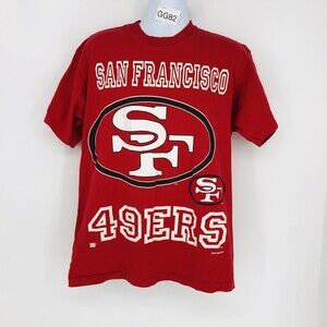 Vintage 1995 L San Francisco 49ers Red Single Stitch Football Tee Shirt USA Made